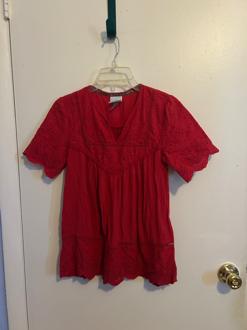 Knox Rose XS Red Floral Short Sleeve Blouse